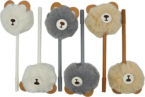 Vista 7 de Maydahui 6 bolígrafos de gel con forma de oso de peluche, bola de piel esponjosa, bolígrafo de gel de dibujos animados, 12 recambios de bolígrafo