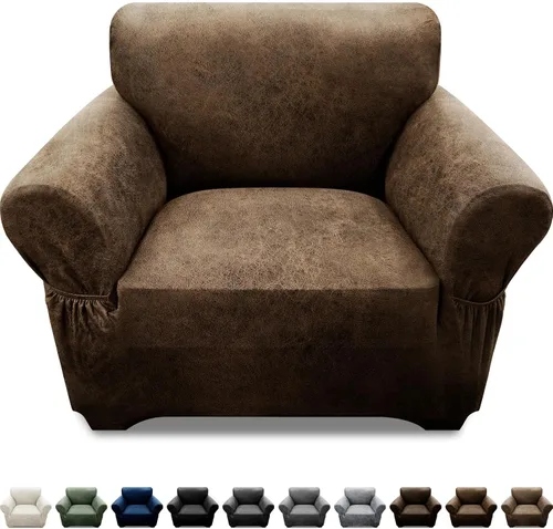 Vista 12 de Fundas para Sillón de 2 Piezas con Cojín en T, Fundas de Aspecto de Cuero para Sofá, Fundas para Sillas, Protector de Muebles Elástico, Funda