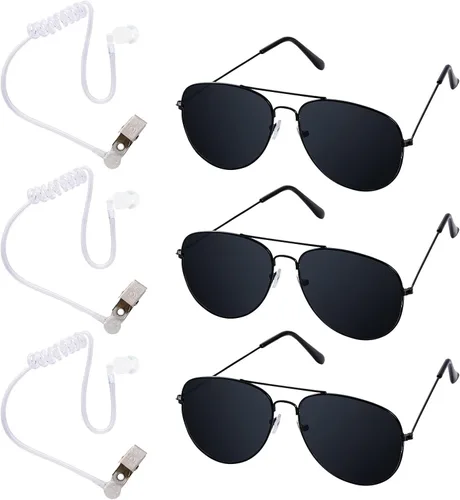 Vista 9 de Sucrain Juego de gafas de sol negras de juguete Cosplay con tapones para los oídos portador de anillo para disfraz de Halloween