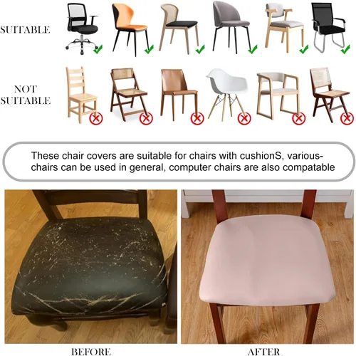 Vista 4 de Genina Juego de 6 fundas de asiento impermeables de piel sintética para sillas de comedor, fundas de asiento de silla, fundas de asiento elásticas