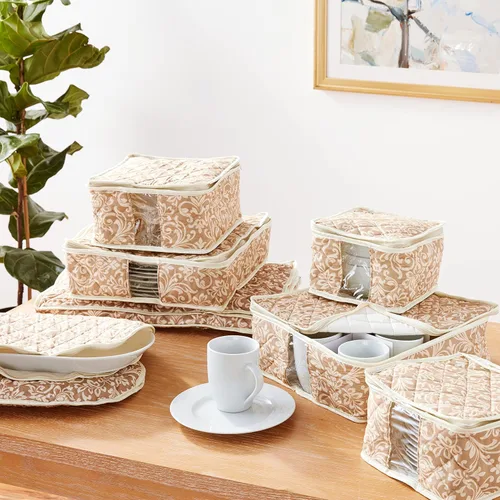 Vista 6 de Hudson Damask China Juego de contenedores de almacenamiento de 8 piezas, bronceado, beige