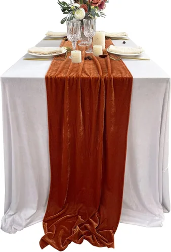 Vista 16 de Lujoso camino de mesa de terciopelo, decoraciones de recepción de boda de 10 pies, tela de terciopelo suave de 20 x 120 pulgadas, revestimiento