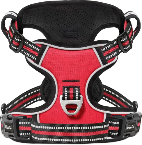 Vista 51 de HEELE Arnés para perro pequeño sin tirones con mango suave, arnés reflectante ajustable, color negro, XS Reflective Front Clip Vest with Control