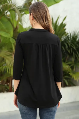Vista 4 de Ninedaily Blusas de gasa con cuello en V y manga 34 para mujer