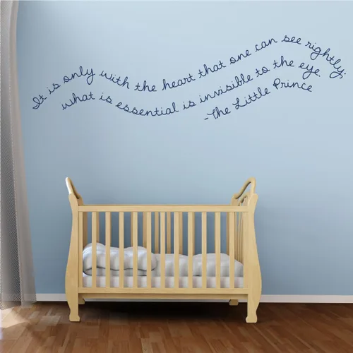 Vista 3 de Calcomanía de pared para cuarto de bebé, con texto en inglés "IT Is Only With The Heart", decoración de pared de vinilo con el principito