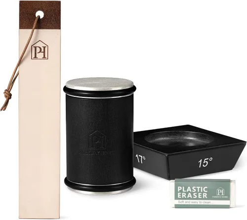Vista 8 de Afilador de rodillos negro para cuchillos con trampa de cuero, kit de afilador de cuchillos con ángulos de 15, 17, 20 y 22 grados, soporte, soporte