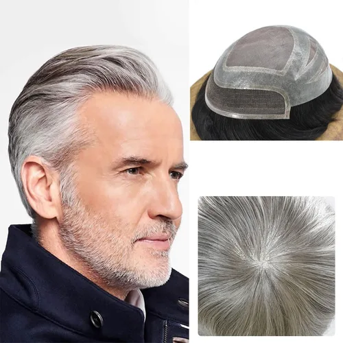 Vista 19 de Toupee For Men Hair Piece Real Human Hair Mens Hair System Fine Mono Mens Toupee Hair System For Men Hairpieces French Lace Natural Hairline8x10