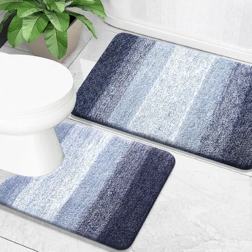 Vista 4 de OLANLY Juego de 2 alfombras de baño y alfombras de baño ombré, tamaño 36 x 24 pulgadas y juego de alfombras de baño 30 x 20 + 24 x 20 pulgadas