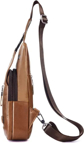 Vista 8 de Bolso bandolera de cuero para hombre, bolso de pecho, bolso de mensajero, bolso de hombro pequeño