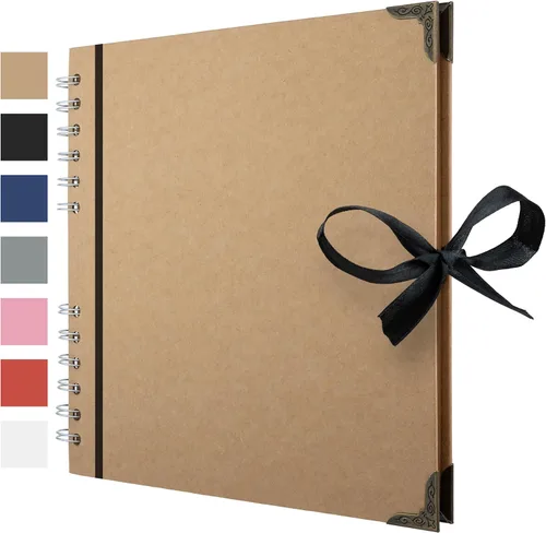 Vista 21 de Bstorify - Álbumes de fotos cuadrados de 36 páginas de 18 x 18 cm, papel kraft negro grueso, 250 g/m², libro de recuerdos, cierre de cinta, ideal