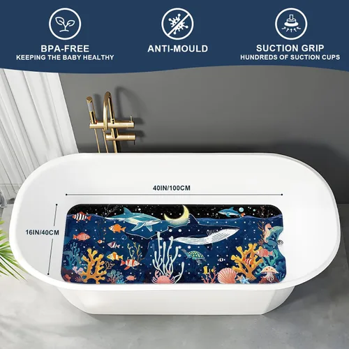 Vista 2 de XIYUNTE Alfombra de Baño para Bebé para Bañera Antideslizante Alfombra de Baño para Niños - 40"x16" Alfombra de Bañera Extra Larga Antideslizante