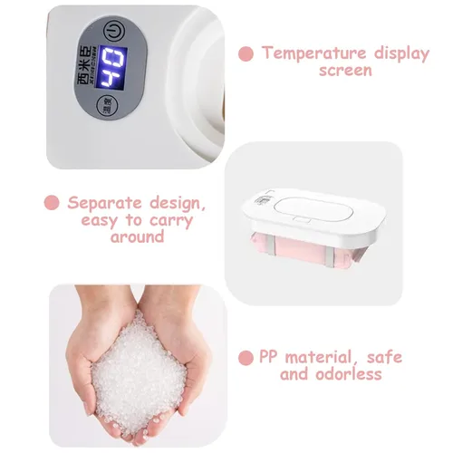 Vista 7 de Calentador de toallitas para bebés, dispensador portátil con temperatura ajustable y luz nocturna, calentamiento suave para toallitas para bebés