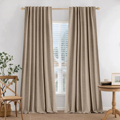 Vista 25 de MIULEE Cortinas 100% opacas de 84 pulgadas de largo de lino, cortinas y drapeados, juego de 2 paneles para dormitorio, pestaña trasera, sala de Beige