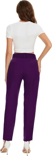 Vista 5 de Gudaoprm Pantalones de vestir de cintura alta para mujer, pantalones de negocios casuales cónicos pantalones de trabajo con bolsillos