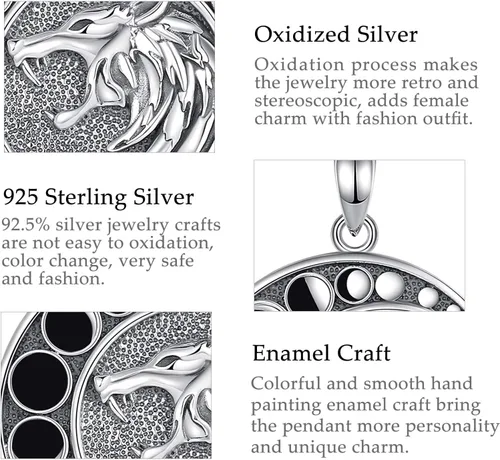 Vista 8 de CELESTIA Collares vikingos de plata de ley 925 para hombres y mujeres, martillo de Thorslobo vikingorunas vikingasYggdrasil