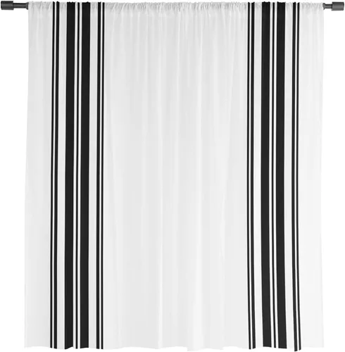 Vista 3 de Cortinas semitransparentes a rayas negras y blancas para sala de estar, dormitorio, puertas francesas de 63 pulgadas de largo, cortinas geométricas