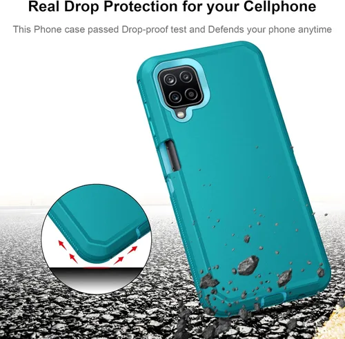 Vista 2 de Jiunai Funda para Samsung Galaxy A12, resistente de doble capa a prueba de golpes, protección contra caídas, deportes al aire libre, funda de goma