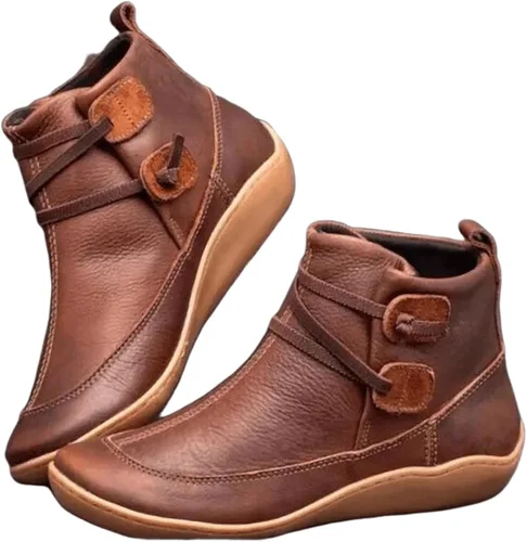 Vista 35 de Ladmiple Botas de tobillo para mujer, sin tacón, casual, con cremallera lateral, botas cortas vaqueras occidentales, zapatos para caminar