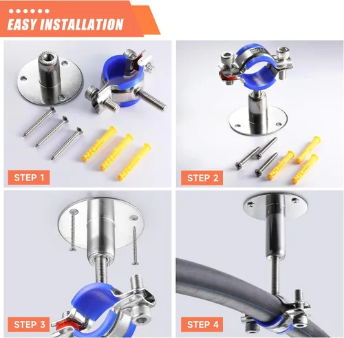Vista 6 de 6 piezas de soportes de tubo para montaje en pared y techo, de acero inoxidable 304, adecuados para tubo con diámetro exterior de 15-19 mm, altura