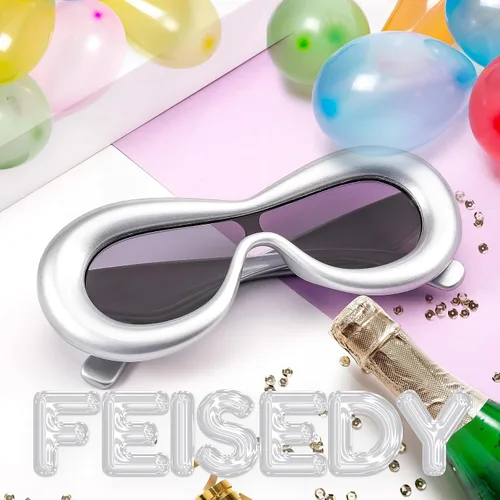 Vista 5 de FEISEDY Lentes de sol ovalados inflados para mujeres y hombres, a la moda, de gran tamaño, montura gruesa, Y2K, divertidos tonos estéticos B9088