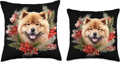 Vista 3 de Chow Chow Christmas Puppy Winter Dog Wreath Red Almohada de tiro 16x16, multicolor