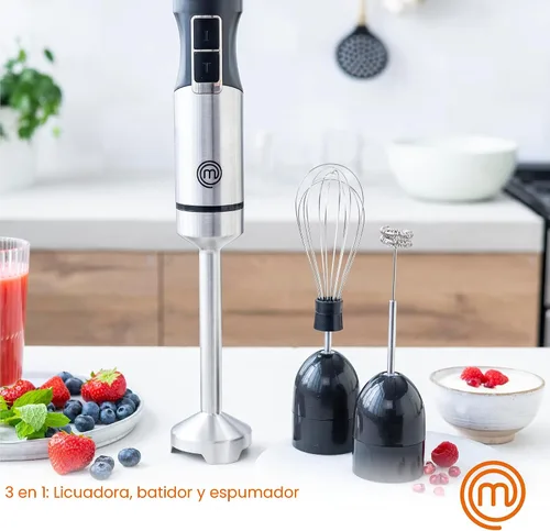 Vista 2 de MasterChef Batidora de Inmersión de Mano con Batidor Eléctrico y Accesorios de Espumador de Leche, Batidora de Mano de Acero Inoxidable para Hacer