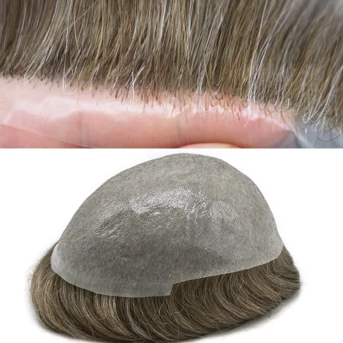 Vista 17 de Toupee - Sistema de reemplazo de cabello para hombres, piel ultrafina, transparente, 0.001 in, poliéster superfino, unidad de cabello de hombre, 8 x
