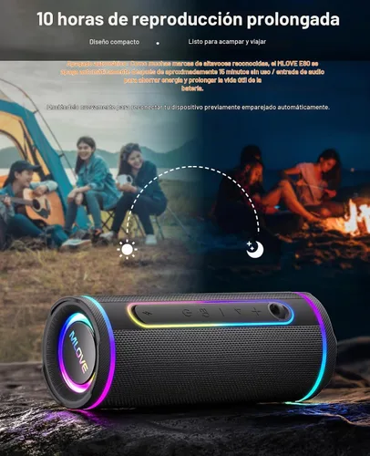 Vista 7 de MLOVE Altavoces E80 Bluetooth inalámbricos, altavoz Bluetooth portátil con entrada auxiliar, ranura para tarjeta micro SD, Bass Up, TWS, luces RGB