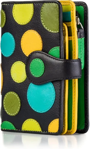 Vista 2 de Visconti P1 Saturn - Cartera grande de piel suave con lunares, Lily Pad, Billetera plegable