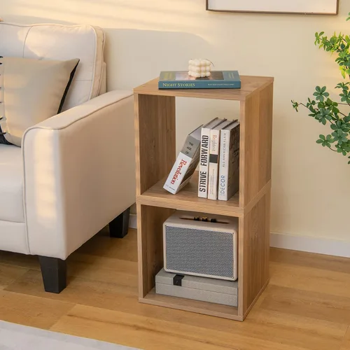 Vista 2 de Giantex Organizador de estantería de 2 cubos, estantería abierta de 2 niveles de 15 pulgadas de alto con dispositivo anti-caída, organizador