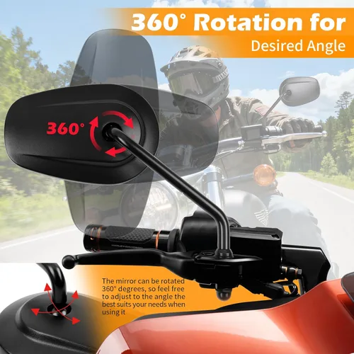 Vista 3 de Espejos retrovisores negros de 8 mm en forma de lágrima para motocicleta para Sportster XL 883 1200 Road King V-Rod Street Glide Electra Glide Dyna