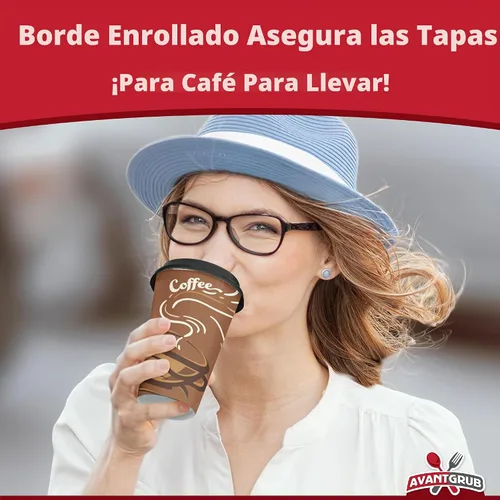 Vista 7 de Avant Grub Paquete de 100 tazas de café de papel de grado restaurante de 12 onzas con tapas de cúpula reciclables. Vasos desechables duraderos sin