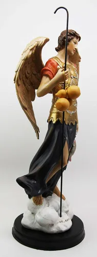 Vista 2 de Figura decorativa grande de 13 pulgadas de alto, arcángel curandero, Rafael con bastón
