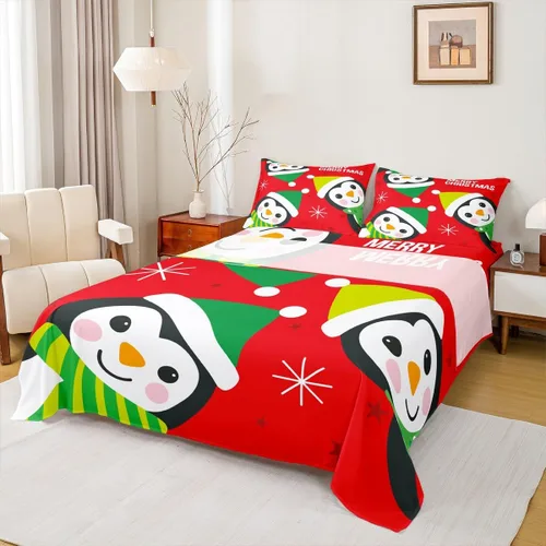 Vista 29 de Manfei Juego de sábanas de Feliz Navidad, tamaño individual, diseño rústico de pinos de dibujos animados, decoración de habitación de niños