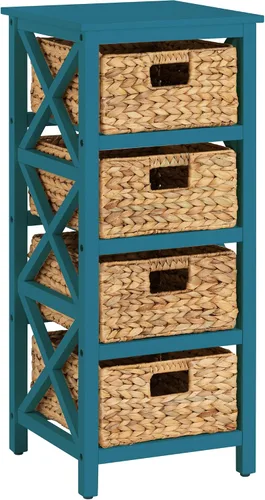Vista 18 de eHemco Mesa auxiliar de 3 niveles con diseño en X y cestas de mimbre para mesita de noche, sala de estar, negro 3 cestas de mimbre, para mesita