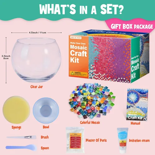 Vista 3 de Kit de portavelas de mosaico de vidrio, kits de mosaico de bricolaje para adultos y manualidades para niñas de 8 a 12 años, artes y manualidades