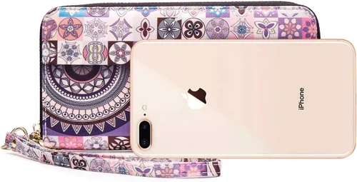 Vista 77 de Cartera de mano para mujer, estilo bohemio, con RFID, elegante, espaciosa con correa para viajes, capacidad para tarjetas, teléfono, dinero