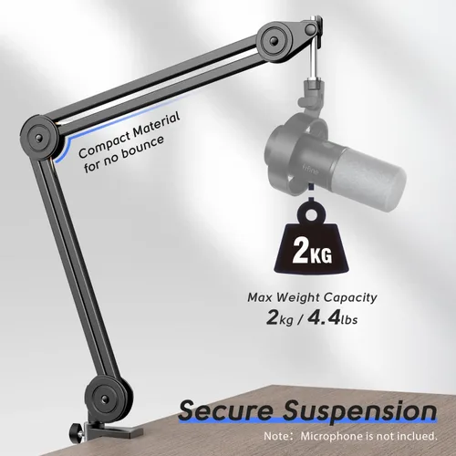Vista 2 de FIFINE Soporte de brazo de micrófono, brazo de brazo resistente, soporte de micrófono ajustable de tijera de suspensión con soporte de escritorio