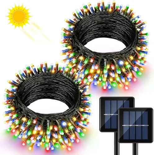 Vista 10 de 2 Pack de luces solares de Navidad para exteriores, tira de luces solares de 80 pies con 240 LED para exteriores, impermeables, 8 modos de luz