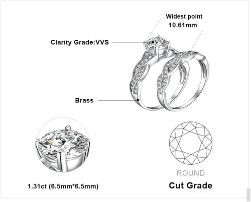 Vista 2 de JewelryPalace - Anillos de boda y compromiso para mujer, chapados en oro de 14 quilates, plata de ley 925 con circonita cúbica, anillos de promesa