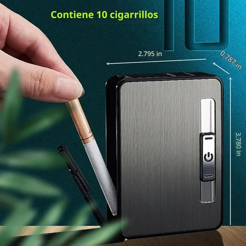 Vista 3 de Estuche para cigarrillos con encendedor, caja de expulsión automática para 10 cigarrillos de tamaño regular, encendedores eléctricos integrados