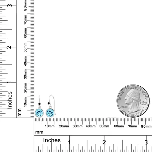 Vista 2 de Gem Stone King Aretes colgantes de plata de ley 925 con diamante negro y apatita azul 925 para mujer (1.66 quilates, redondo de 0.236 in), Plata