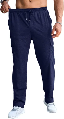Vista 3 de CTU Pantalones deportivos holgados de moda para hombre, ligeros, para entrenamiento, pantalones deportivos con parte inferior abierta con bolsillos