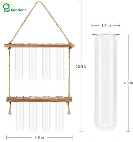 Vista 3 de Hyindoor Maceta Colgante de Pared Terrario Jarrón de Vidrio de 2 Niveles con Tubos de Ensayo, Estación de Propagación de Plantas, Colgadores