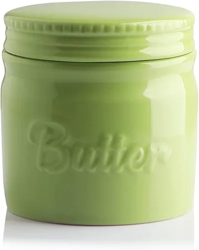 Vista 10 de Sweejar Recipiente para mantequilla de porcelana, plato francés con línea de agua, recipiente cerámico para mantequilla suave (Negro)