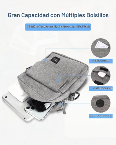 Vista 4 de BJLFS Small Crossbody Bag Side Shoulder Bag for Men Women, Travel Passport Wallet Bag, Small Neck Pouch Side Shoulder Bag A1-gris-Large