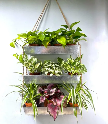 Vista 10 de LaLaGreen - Maceta escalonada de 16 pulgadas para plantas suculentas de interior, maceta rectangular moderna de metal negro de 3 niveles