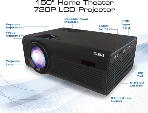Vista 2 de Naxa NVP-2000 Proyector LCD de cine en casa de 150 pulgadas 720p con Bluetooth