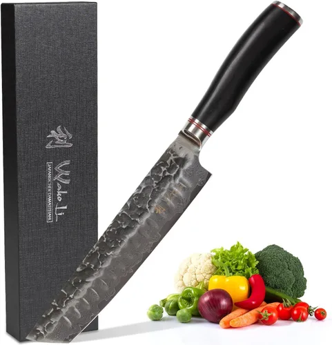 Vista 6 de Wakoli EBO BBQ Hamokiri - Cuchillo de carnicero de damasco de 7.9 pulgadas Acero con núcleo VG10 de 67 capas Mango de madera de roble oscuro