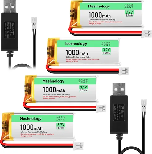 Vista 9 de 2 unids 3.7 V 1000 mAh Li batería con cable de cargador USB 102050 1S LiPo batería con placa de protección cinta de goma aislada y micro JST 2.0